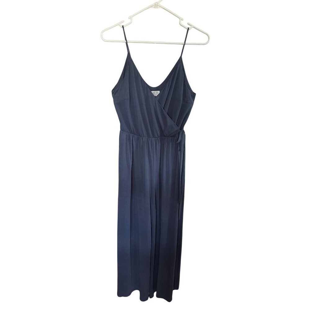Sienna Sky Slate Blue Spaghetti Strap Wide Leg Cropped Jumpsuit Size‎ M Side tie